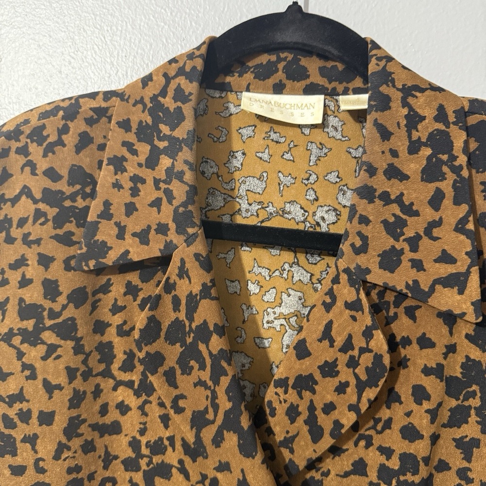 Vtg 90s Women's Sz 6 Leopard Double Breasted Jacket 100% Silk‎ Dress Office Glam